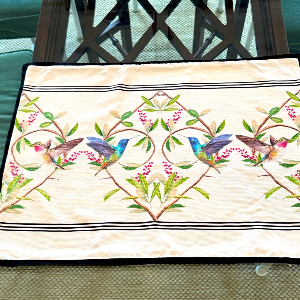 (2) Ted Baker London Highgrove Hummingbirds Pillow Shams Grosgrain Trim Queen